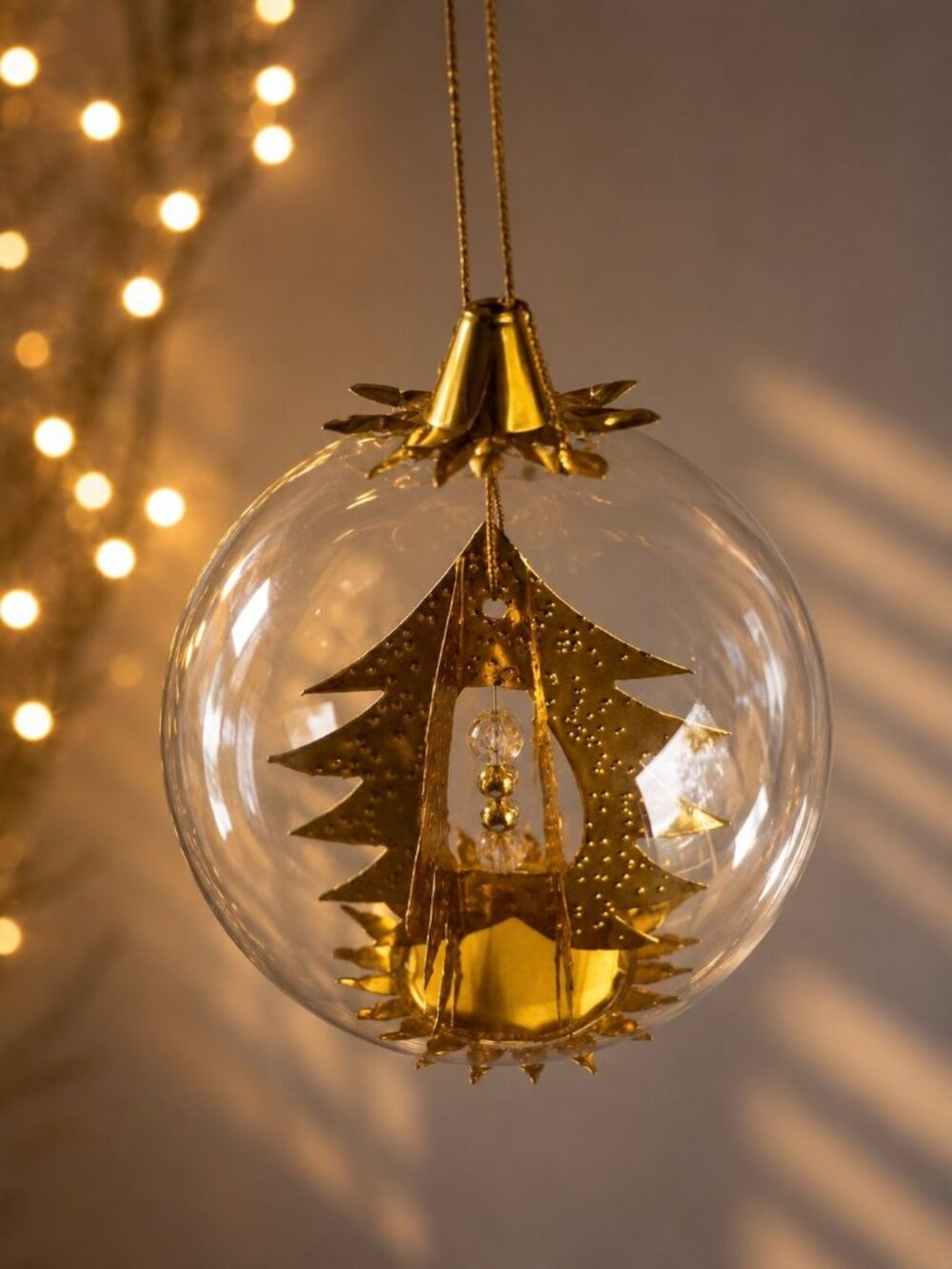 Resl Lenz Germany Glass Globe Ornament Gold Foil Christmas Tree Spinner 4 1/2"